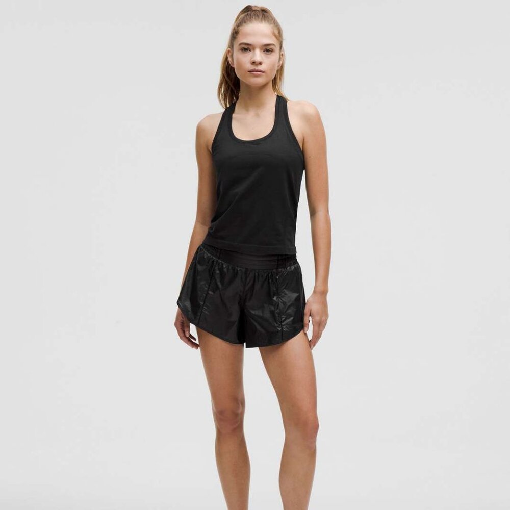 New Rare LULULEMON Hotty Hot High Rise Shorts 4" Black Matte Sheen Lined 6 - Picture 3 of 12
